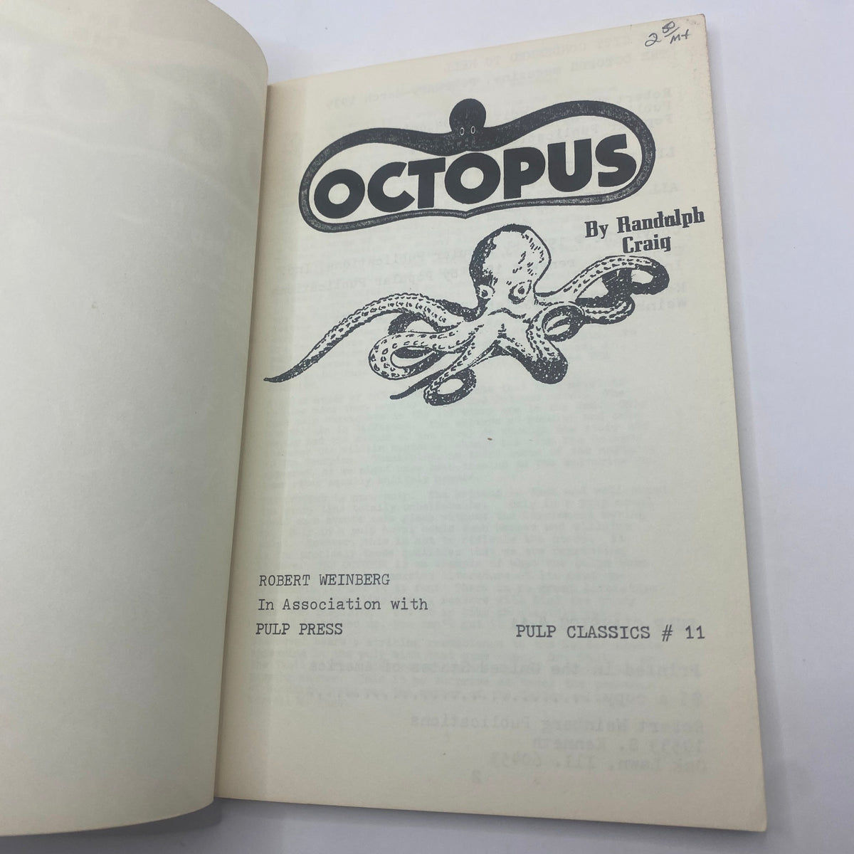 Inside page of VTG Octopus Magazine February 1939 showcasing the title 'Octopus' by Randolph Craig with vintage octopus illustration.
