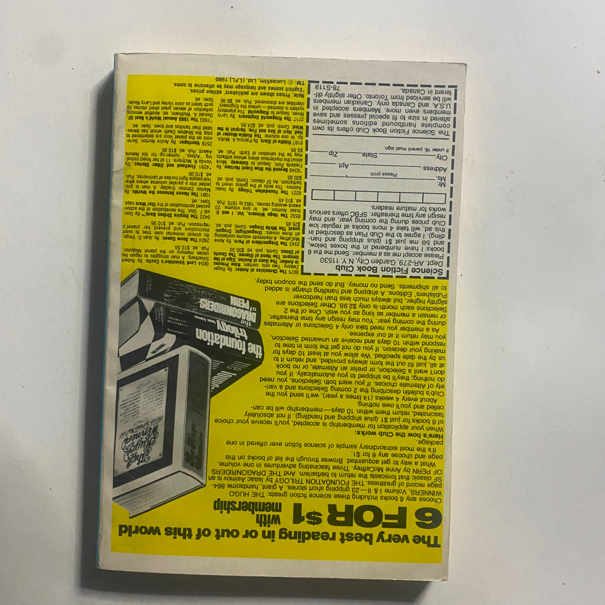 Back cover of Isaac Asimov Fantasy & Science Fiction Magazine November 1980, featuring advertisements and information about the magazine, showcasing its vintage design.