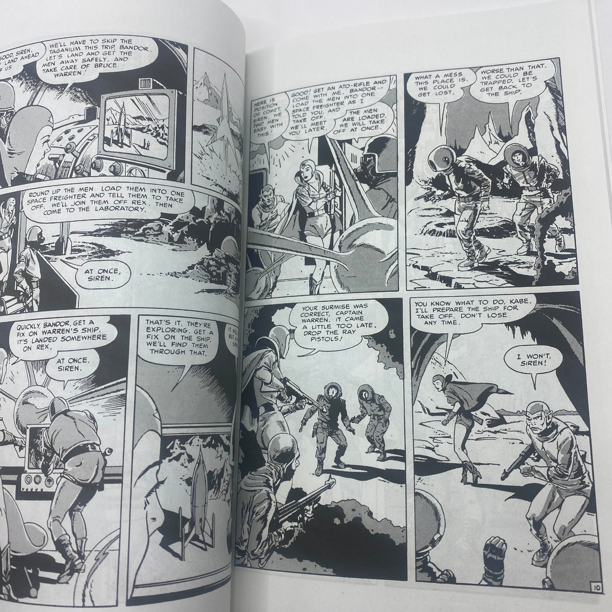 Interior page from the 1994 Golden-Age Greats Thrilling Science Fiction by Bill Black comic book, featuring a sci-fi illustration with characters discussing their mission.