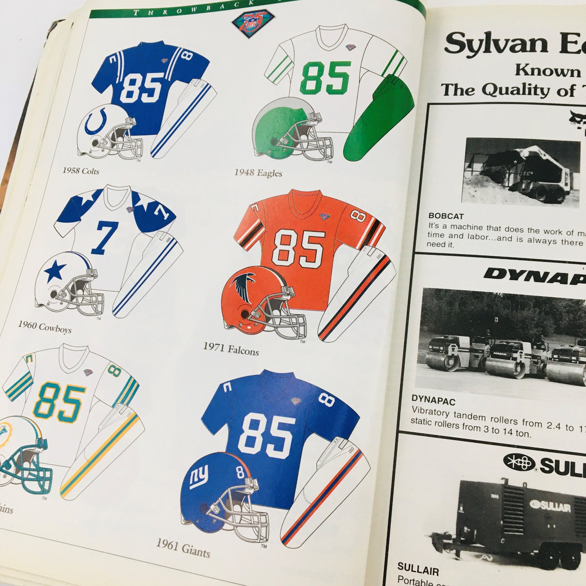 Throwback jerseys featured in Gameday Magazine September 25, 1994, illustrating various NFL team uniforms through the years.