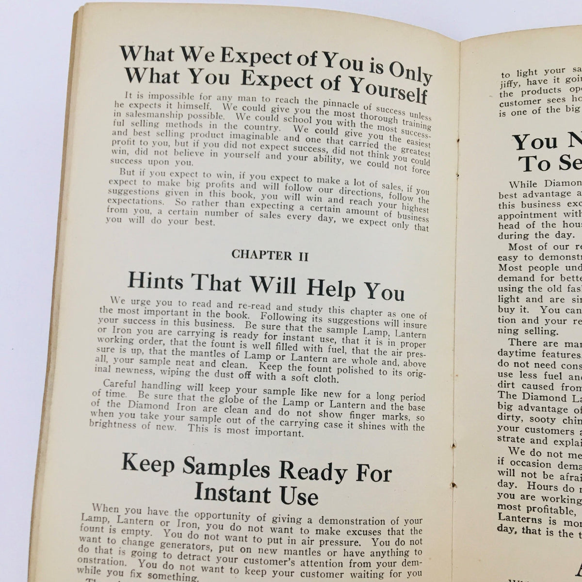 Interior page of the vintage magazine 'How To Successfully Sell Diamond Quality Products: Practical Salesmanship' featuring tips and strategies for salesmanship.