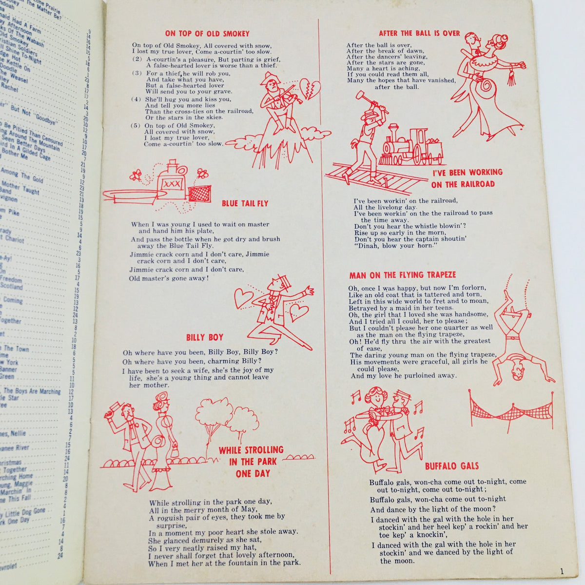 Interior page of the 1964 Sing of the U.S.A. with Chevrolet Song Book featuring song lyrics and illustrations.