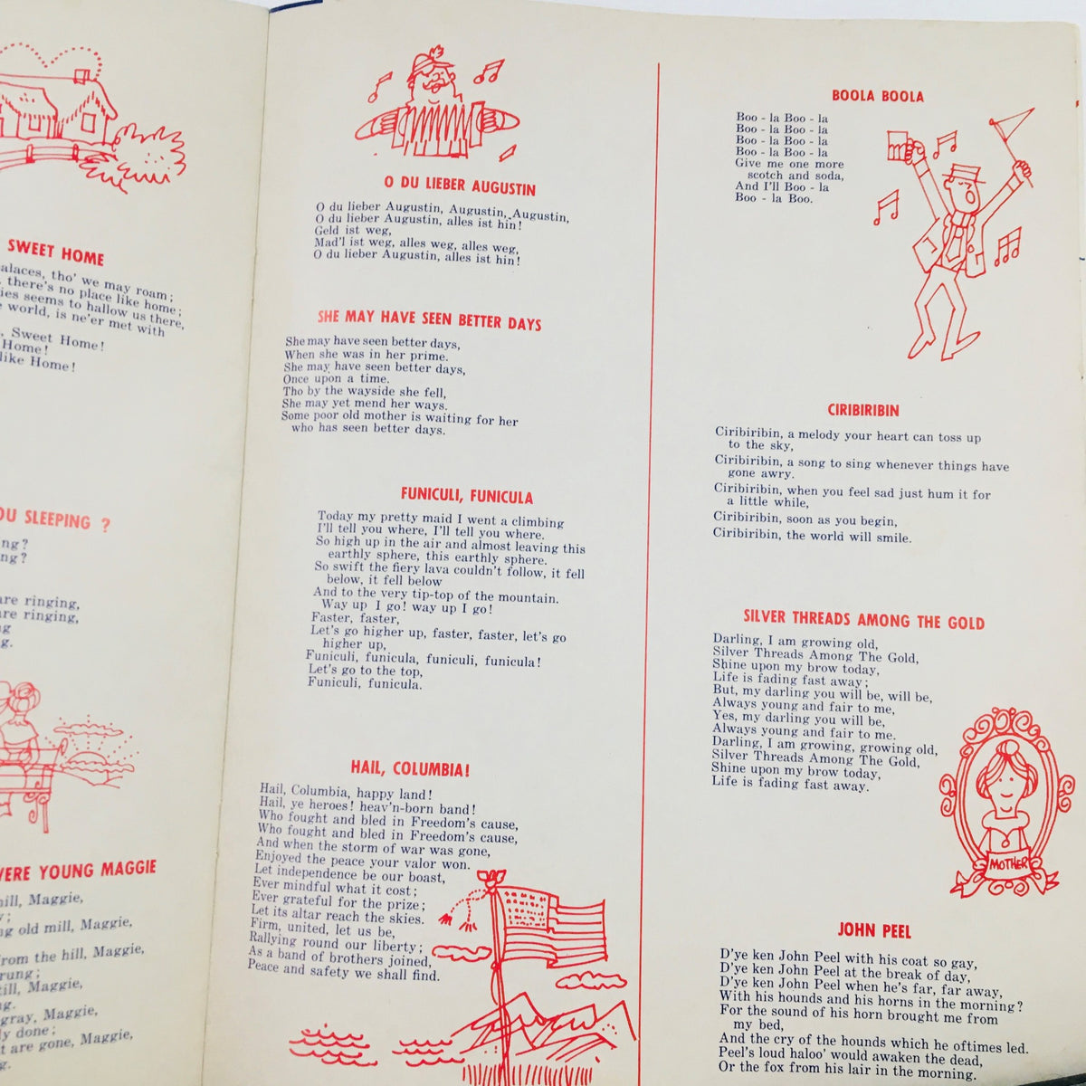 Interior page of the 1964 Sing of the U.S.A. with Chevrolet Song Book featuring more song lyrics and playful illustrations.