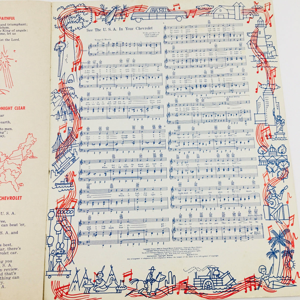 Sheet music page from the 1964 Sing of the U.S.A. with Chevrolet Song Book displaying music notation and decorative borders.