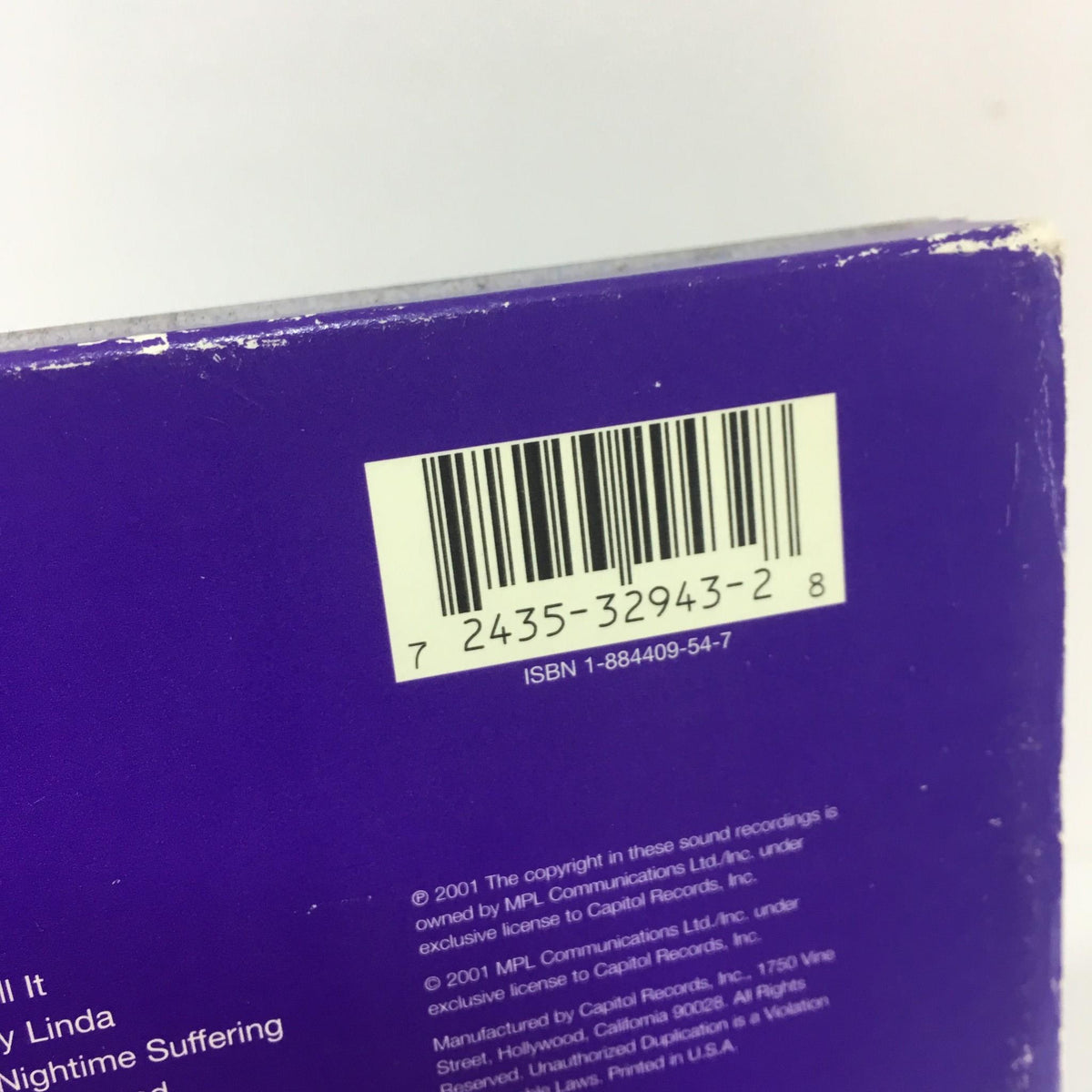 Close-up of the barcode on the back cover of the Paul McCartney Wingspan Hits and History Audio CD.
