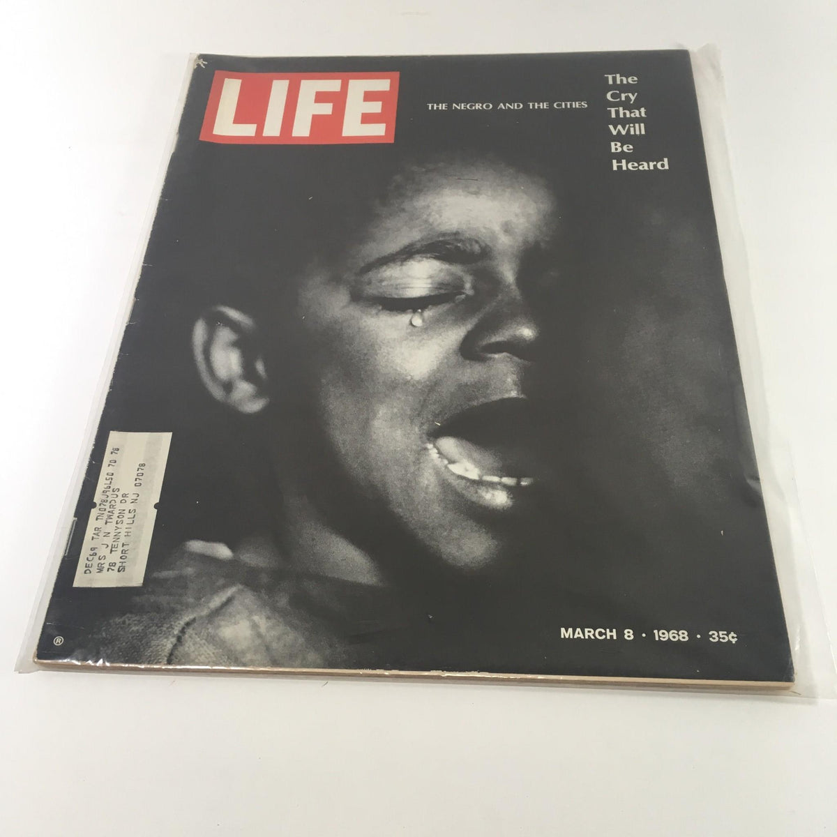 Cover of Life Magazine from March 8, 1968, featuring the title 'The Cry That Will Be Heard, Negro & The Cities'. The cover showcases a powerful black-and-white image of a child with a tear, representing the emotional impact of the civil rights movement.
