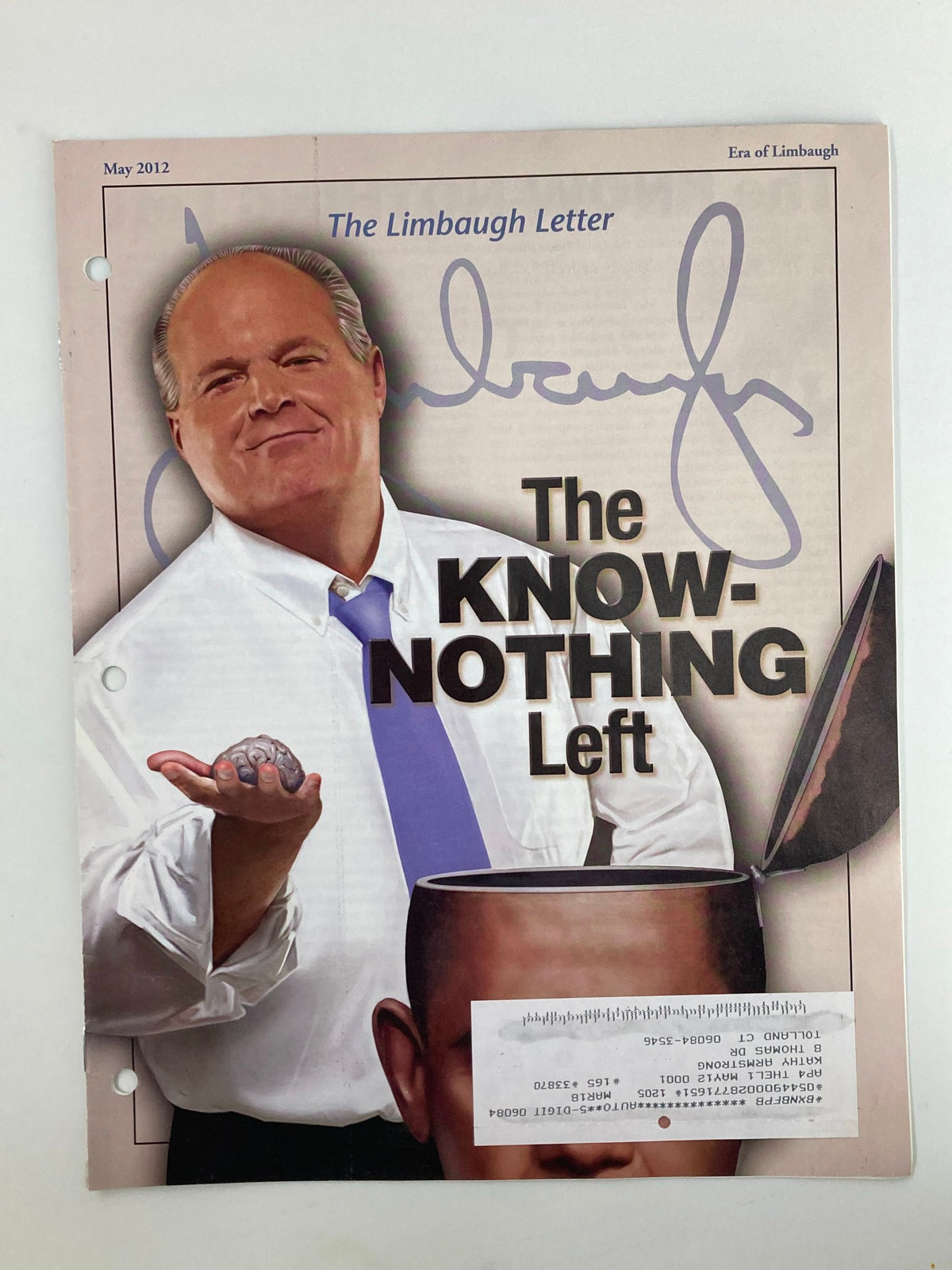 Cover of the Rush Limbaugh Letter Newsletter Magazine from May 2012 titled 'The Know-Nothing Left', featuring Rush Limbaugh with a confident pose.