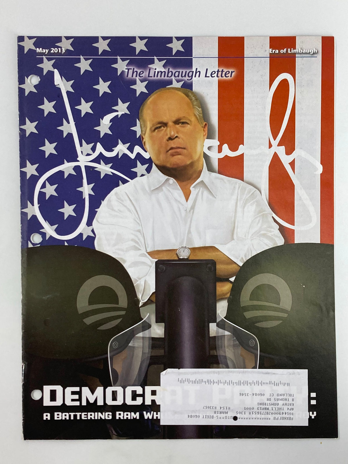 Rush Limbaugh Letter Newsletter Magazine May 2013 cover featuring Rush Limbaugh against a backdrop of the American flag.
