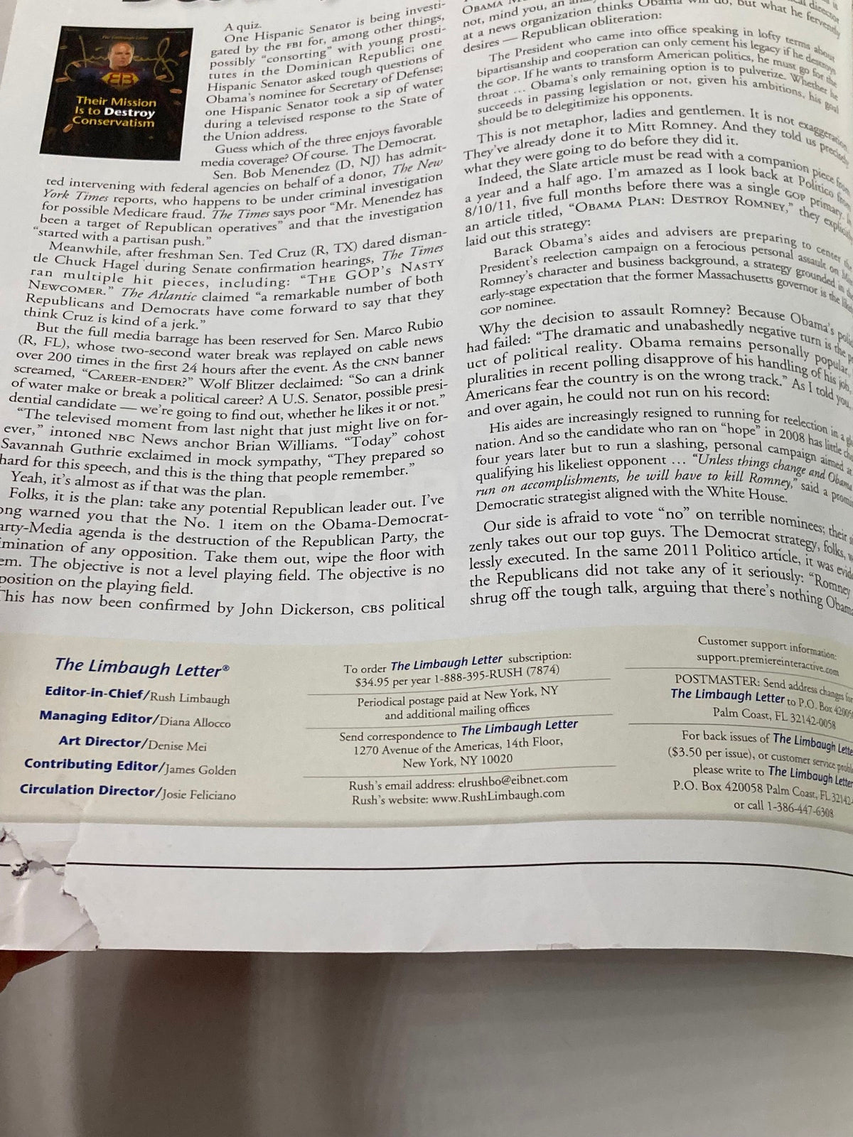 Rush Limbaugh Letter Newsletter Magazine March 2013 page featuring political commentary and analysis, highlighting insights on the evolution of conservatism in America.