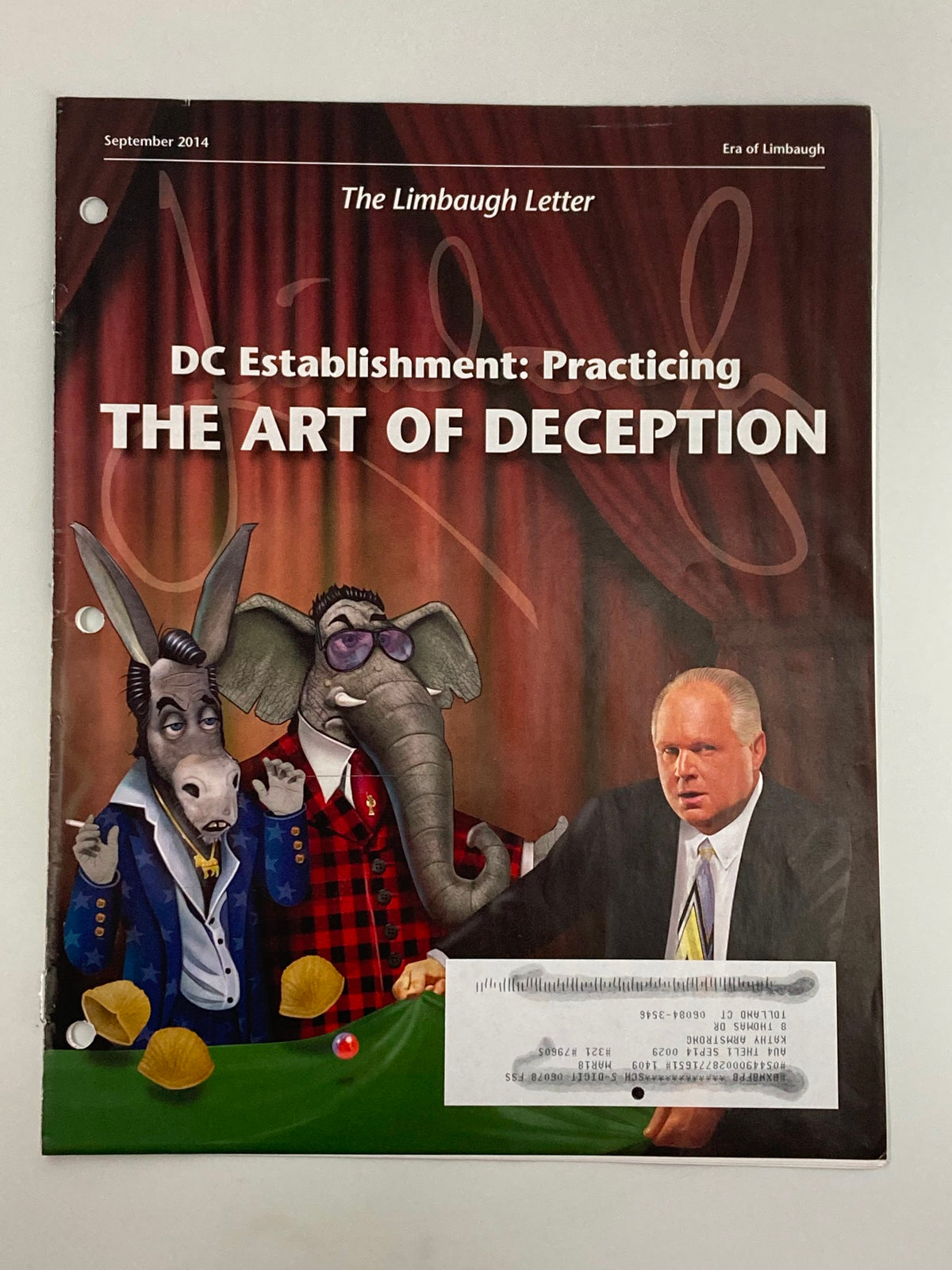 Rush Limbaugh Letter Magazine September 2014 cover featuring political figures portraying deception with the slogan 'The Art of Deception'.