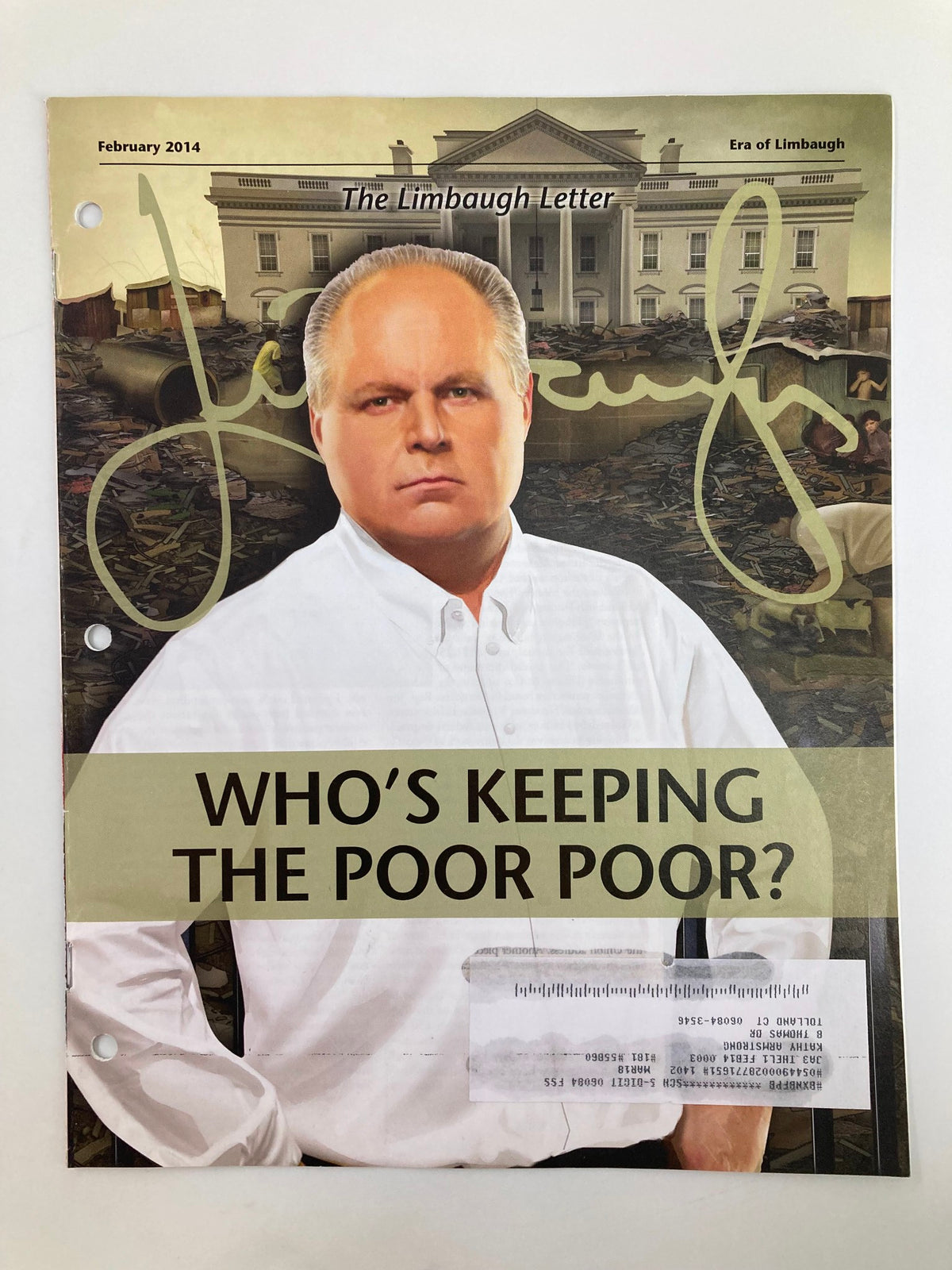 Rush Limbaugh Letter Newsletter Magazine February 2014 cover featuring the title 'Who's Keeping The Poor Poor?' and a photo of Rush Limbaugh.