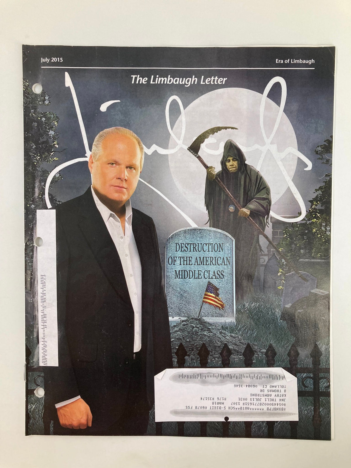 Cover of Rush Limbaugh Letter Newsletter Magazine July 2015 featuring Rush Limbaugh and thematic imagery of the American Middle Class.