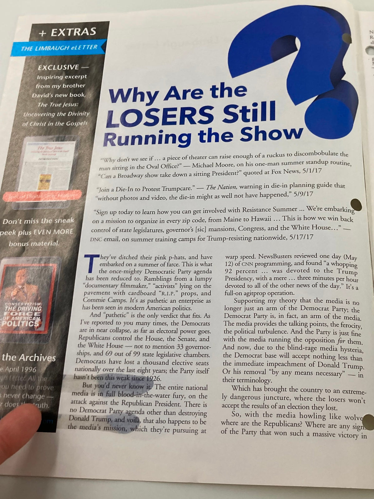Inside page of the Rush Limbaugh Letter Newsletter Magazine June 2017 discussing 'Why Are the LOSERS Still Running the Show' with engaging content and commentary.