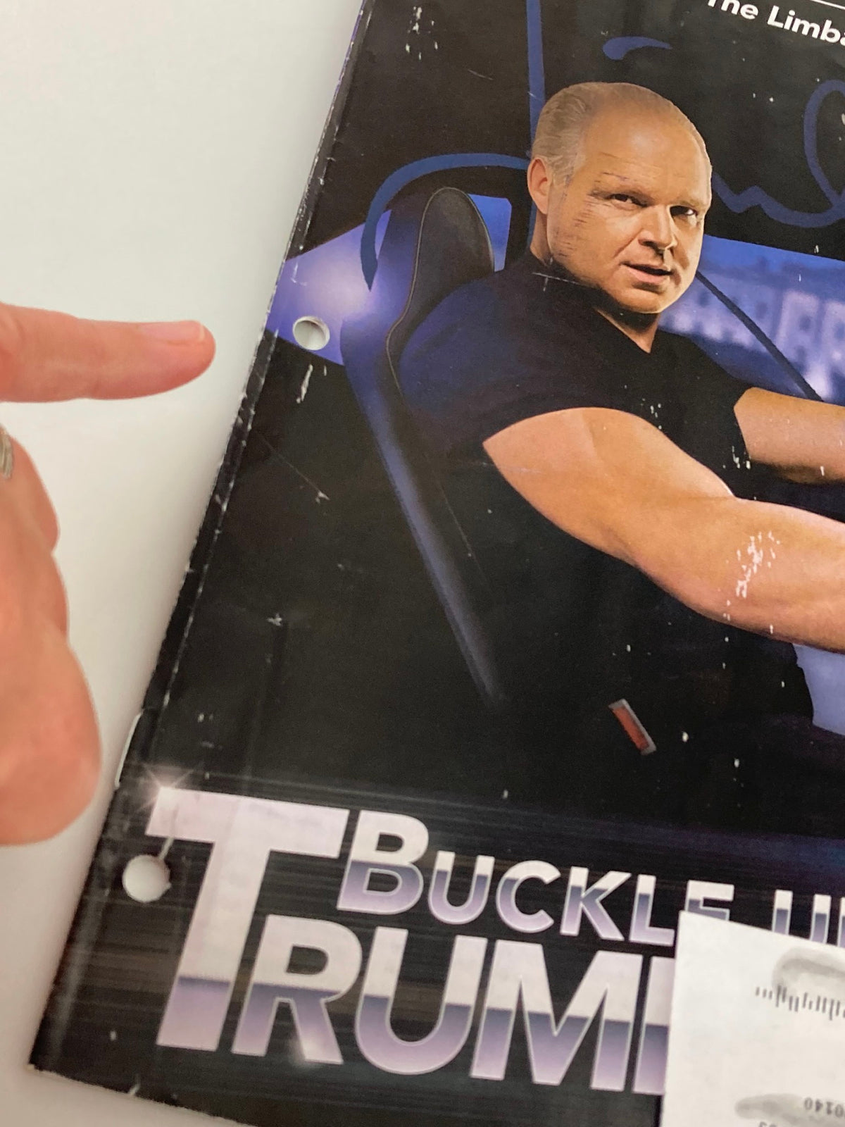 Close-up view of the Rush Limbaugh Letter Newsletter Magazine cover from January 2017, showcasing the title 'Buckle Up for the Trump Boom' with a focus on Rush Limbaugh's image.