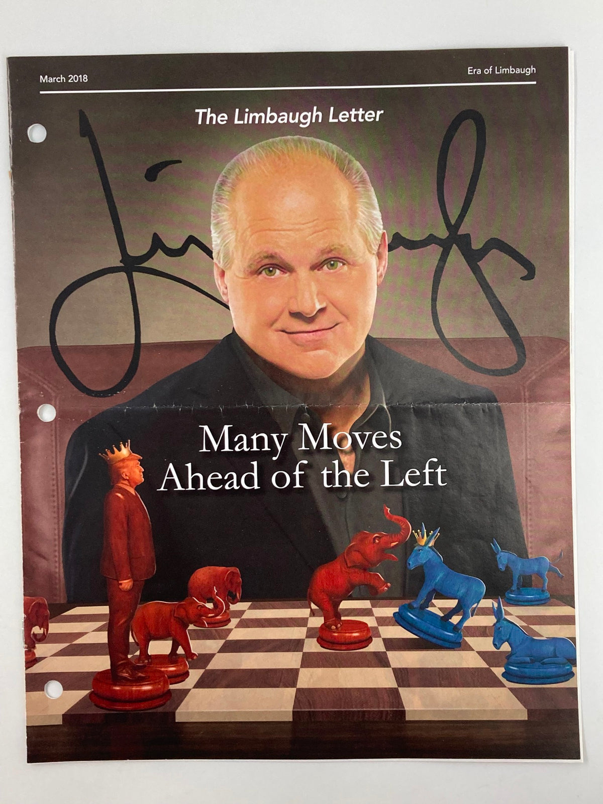 Rush Limbaugh Letter Newsletter Magazine March 2018 cover featuring the title 'Many Moves Ahead of the Left' and a chess theme with political figures.