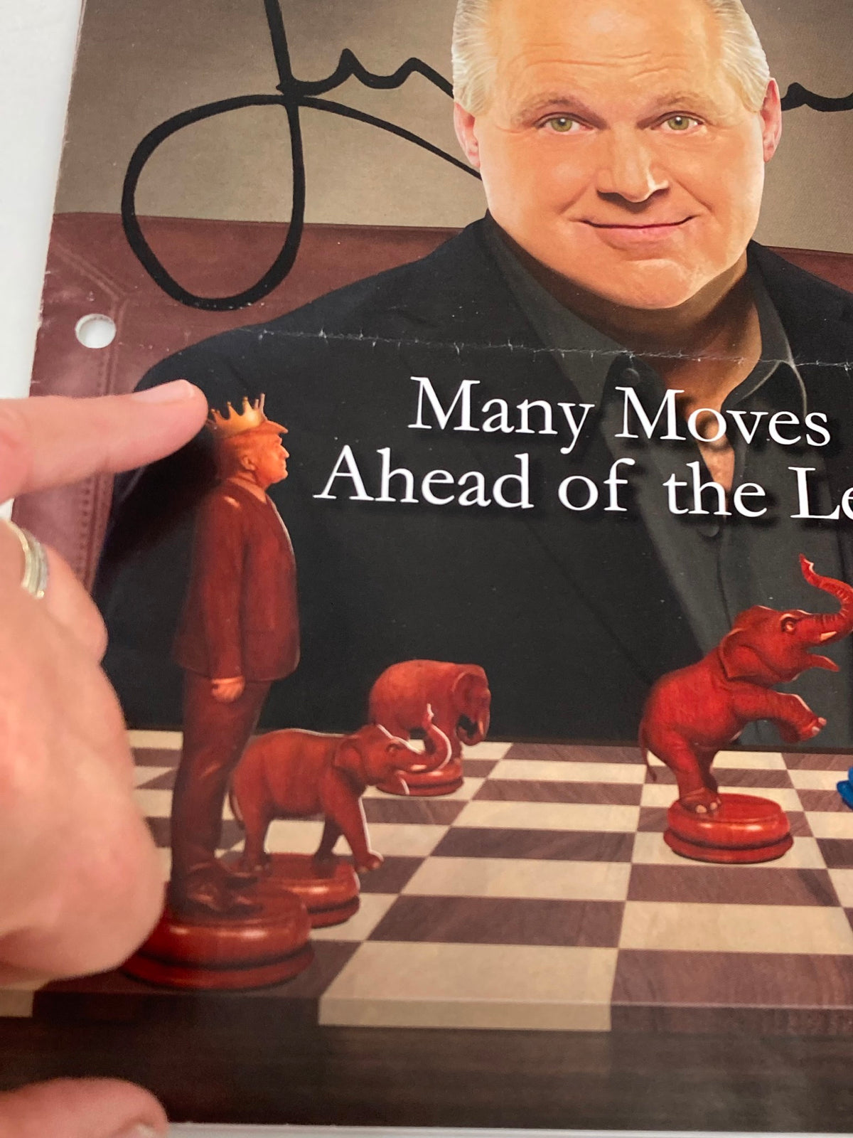 Close-up of the Rush Limbaugh Letter Newsletter Magazine March 2018 cover, highlighting a chess piece resembling a political figure and the artistic representation of the title 'Many Moves Ahead of the Left'.