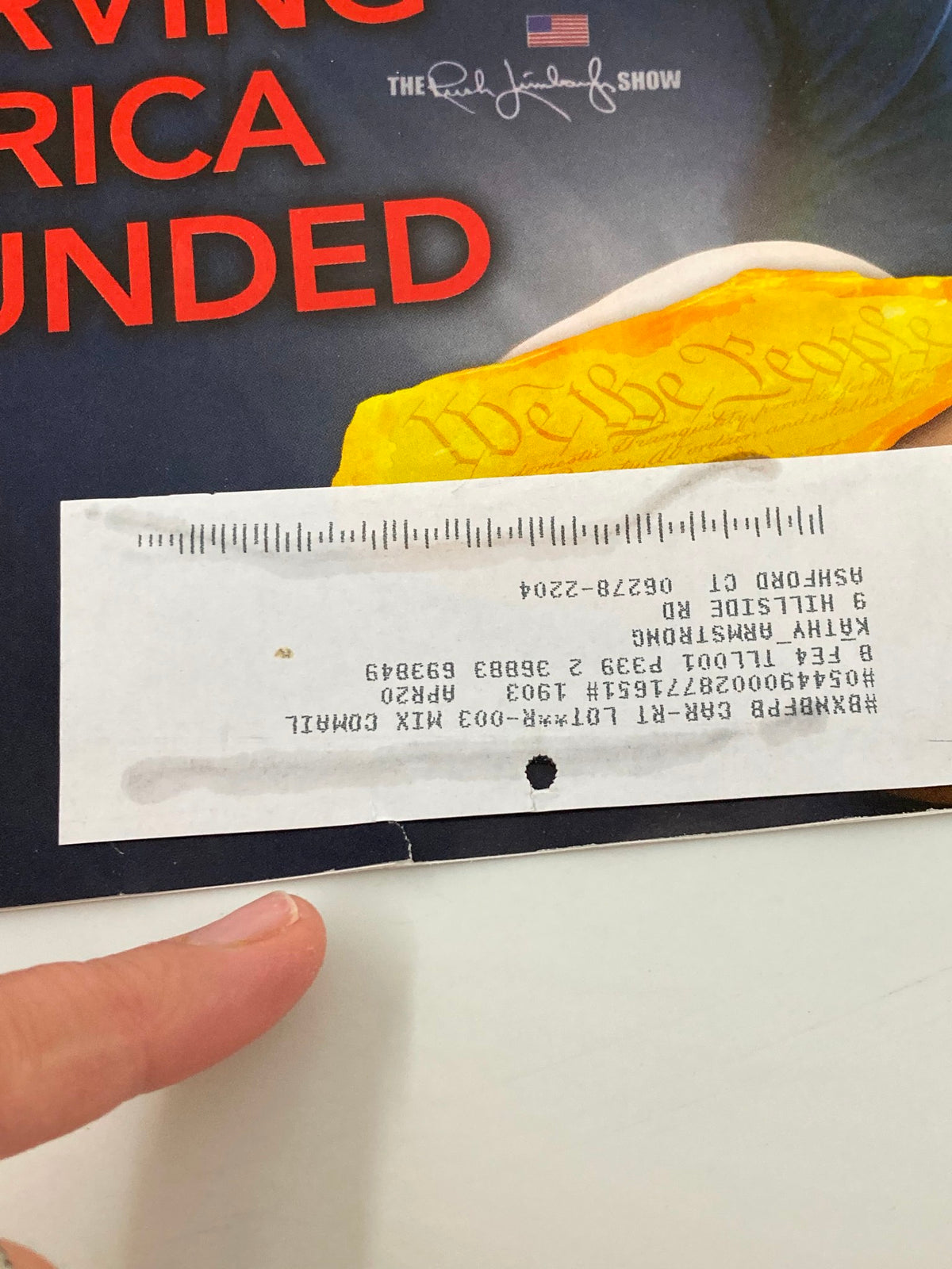 Image of the back cover of the March 2019 Rush Limbaugh Letter Newsletter Magazine, including a postal label and signs of previous mailing.