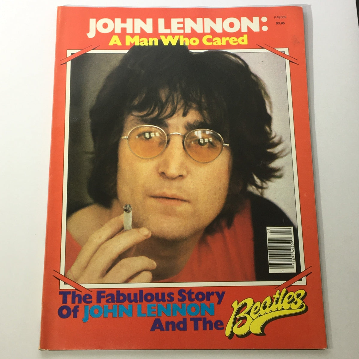 Cover of 'Epilogue by Chris Rowley 1980 - The Fabulous Story of John Lennon & The Beatles', featuring John Lennon smoking a cigarette, showcasing a vintage magazine style.