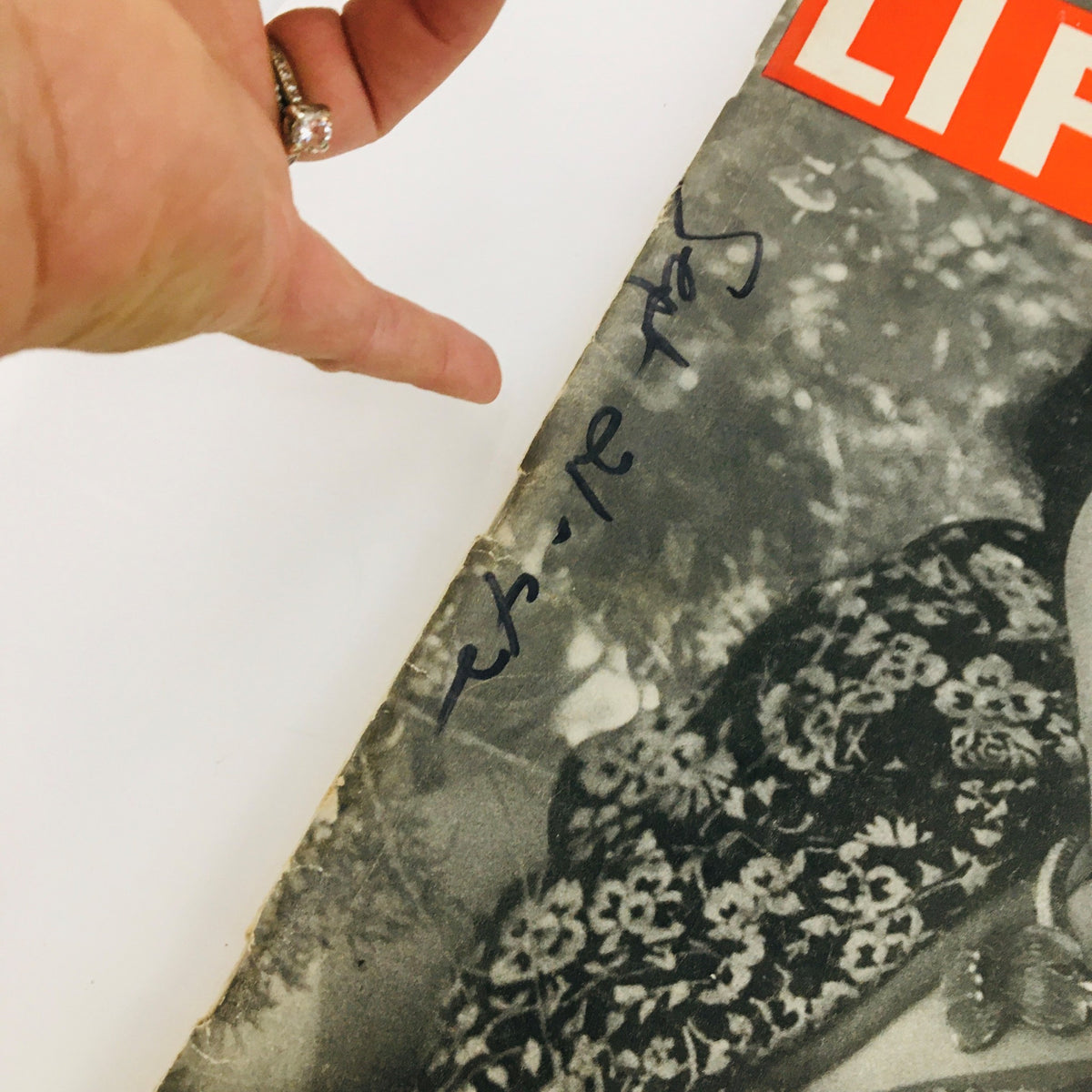 Close-up view of the cover of VTG Life Magazine September 21, 1942, showing the handwritten date and details, highlighting the vintage nature and historical significance of the publication with Fawzia Fuad as the focal point.