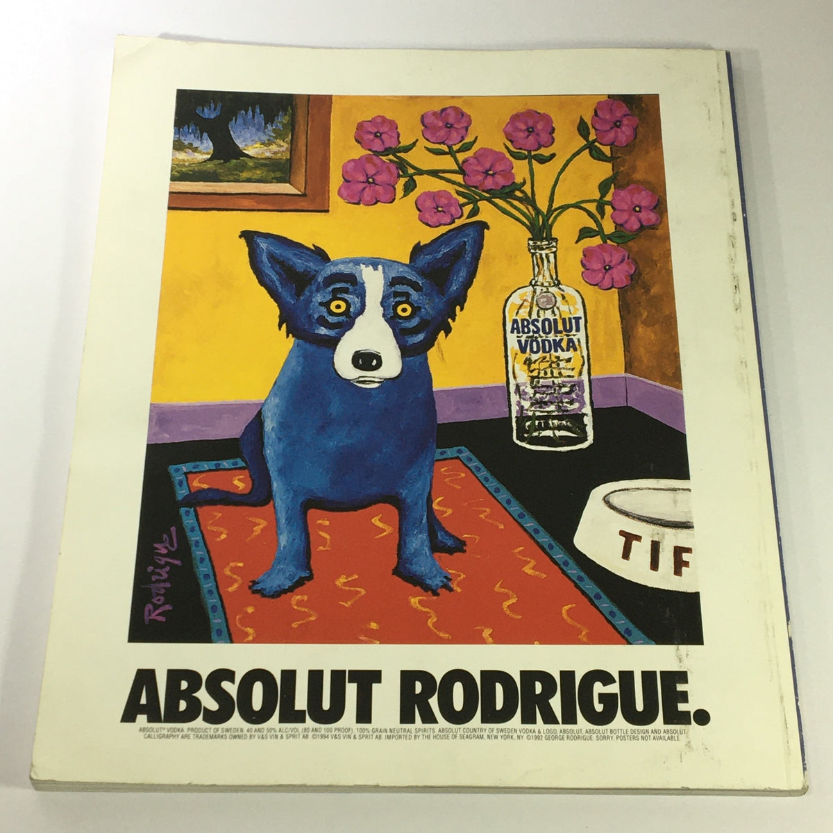 Illustration from Double Take Photography Magazine, Summer 1995 - Premier Issue showcasing Absolut Rodrigue, featuring a colorful dog against a vibrant background.