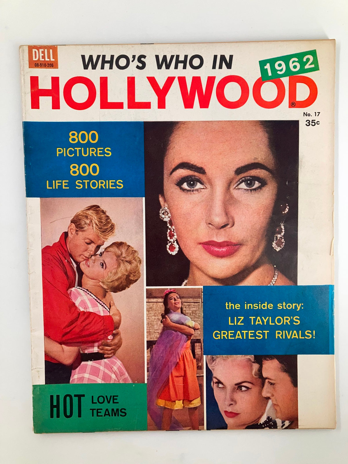 Vintage Hollywood Then & Now Magazine 1962 No. 17 featuring Elizabeth Taylor on the cover, showcasing classic cinema with vibrant images and headlines, perfect for collectors.