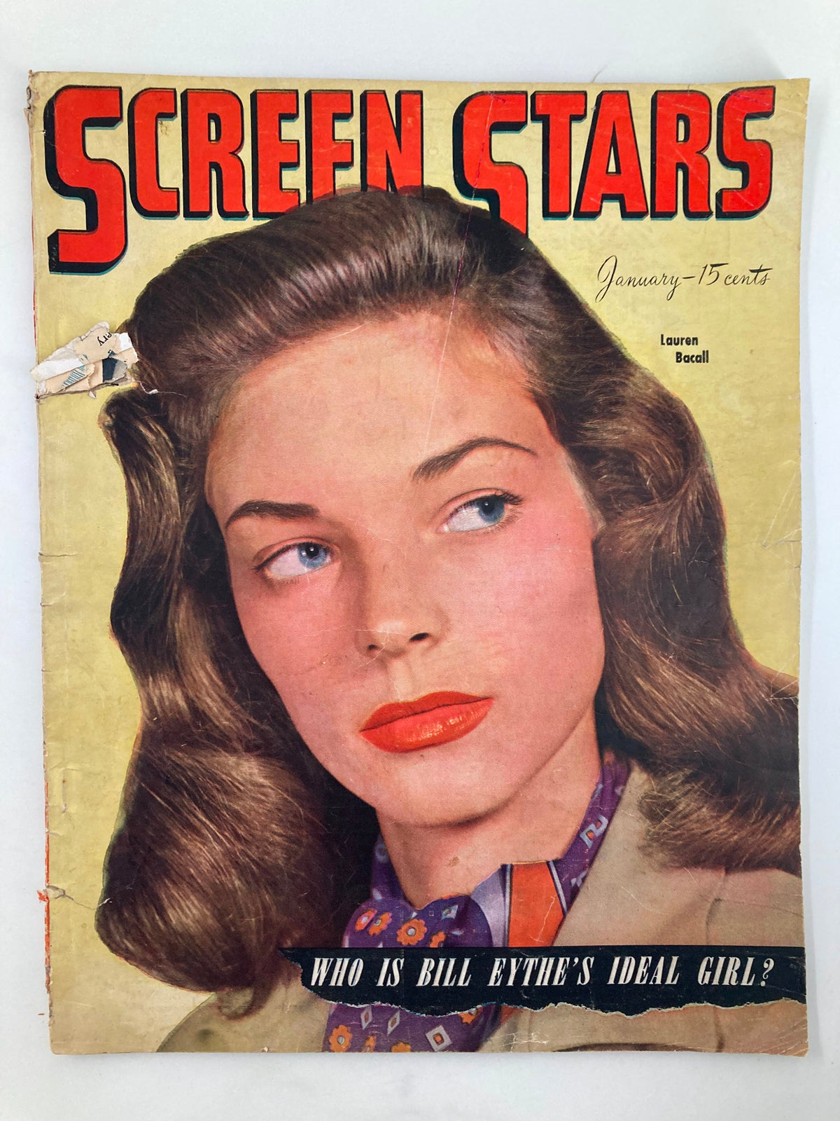 Vintage Screen Stars Magazine January 1946 Lauren Bacall & Bill Eythe No Label