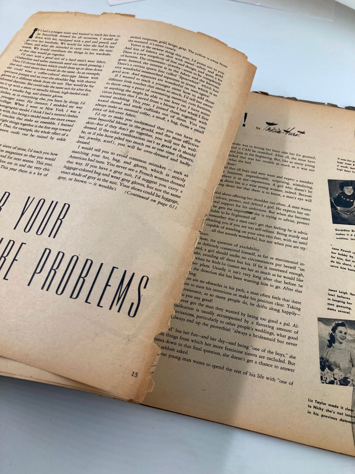 Inside page of the VTG Movie Teen Magazine March 1951 featuring articles on teenage issues and challenges, showcasing the publication's vintage charm.