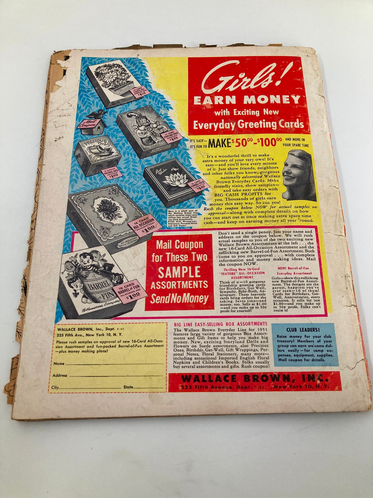Back cover of the VTG Movie Teen Magazine March 1951 featuring a colorful advertisement for greeting cards, reflecting the vintage marketing themes of the era.