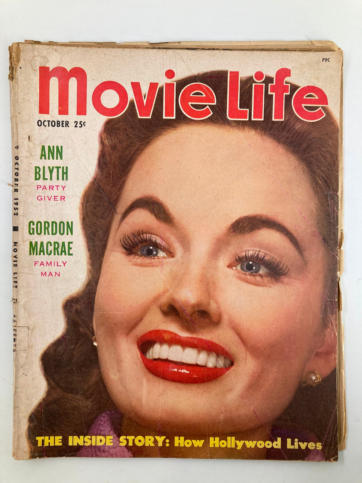 VTG Movie Life Magazine October 1952 featuring Ann Blyth on the cover, highlighting her portrayal in the film 'One Minute to Zero', showcasing vintage Hollywood glamour.