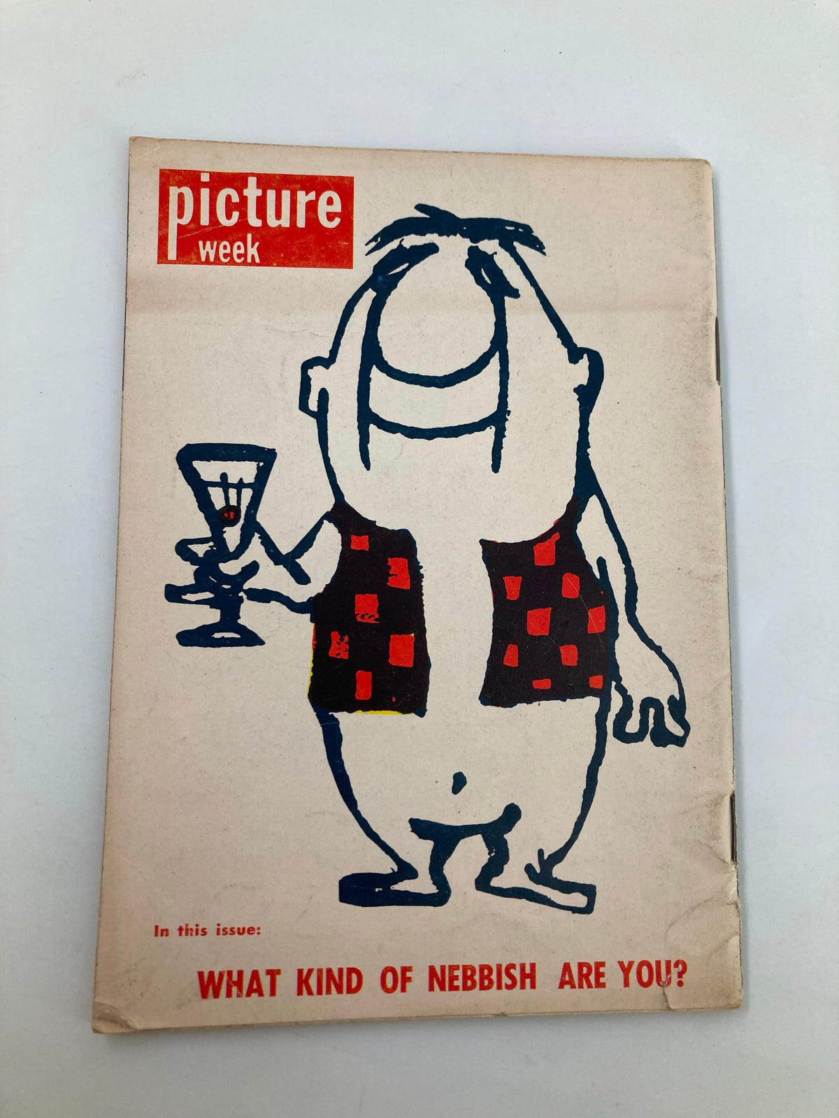 Cover of VTG Picture Week Magazine from January 31, 1956, showcasing a cartoon character with a drink and the text 'What Kind of Nebbish Are You?'. Ideal for vintage magazine collectors and boxing aficionados.