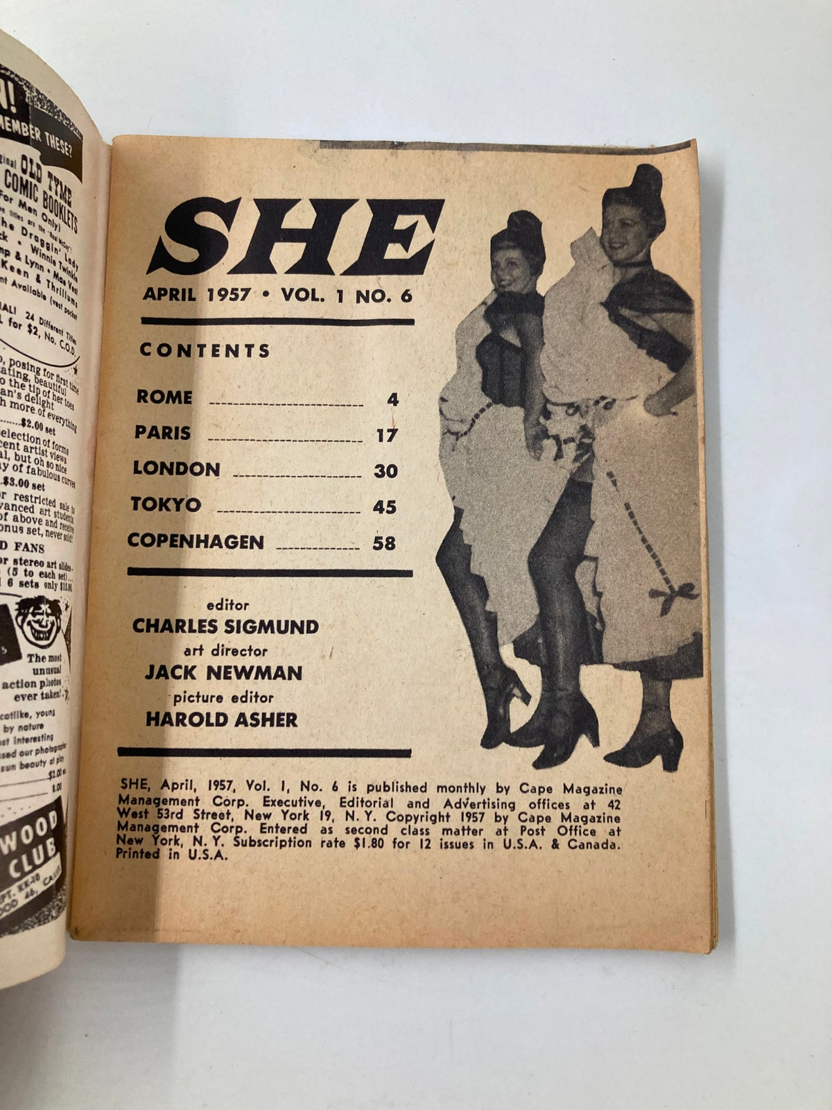 Vintage She Magazine April 1957 A Revealing Photo Report of Sin Cities No Label