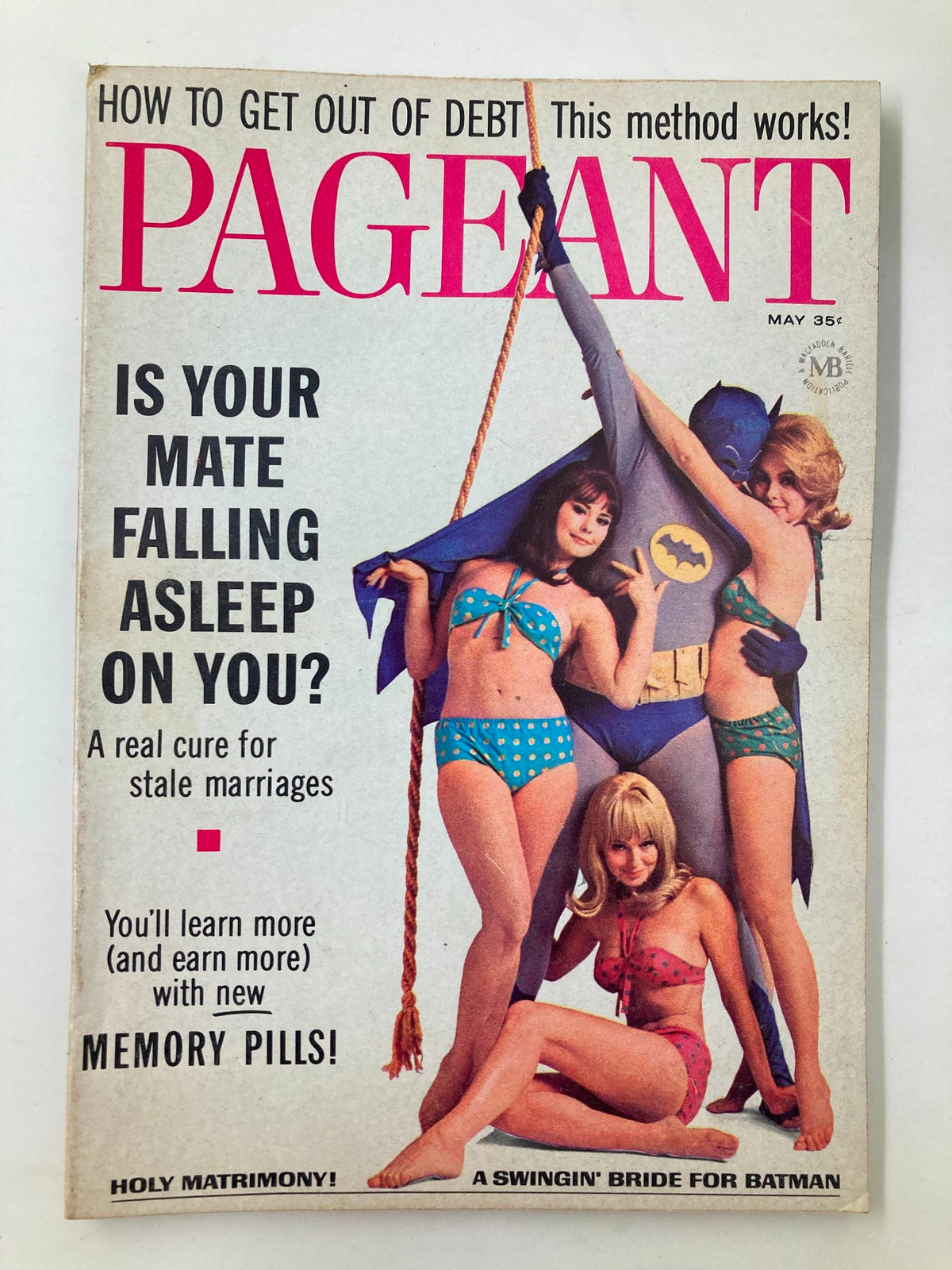 VTG Pageant Magazine May 1966 cover featuring a colorful design with models in swimwear. The magazine is titled "A Real Cure for Stale Marriages" and includes playful graphics and text relevant to marriage and dating.
