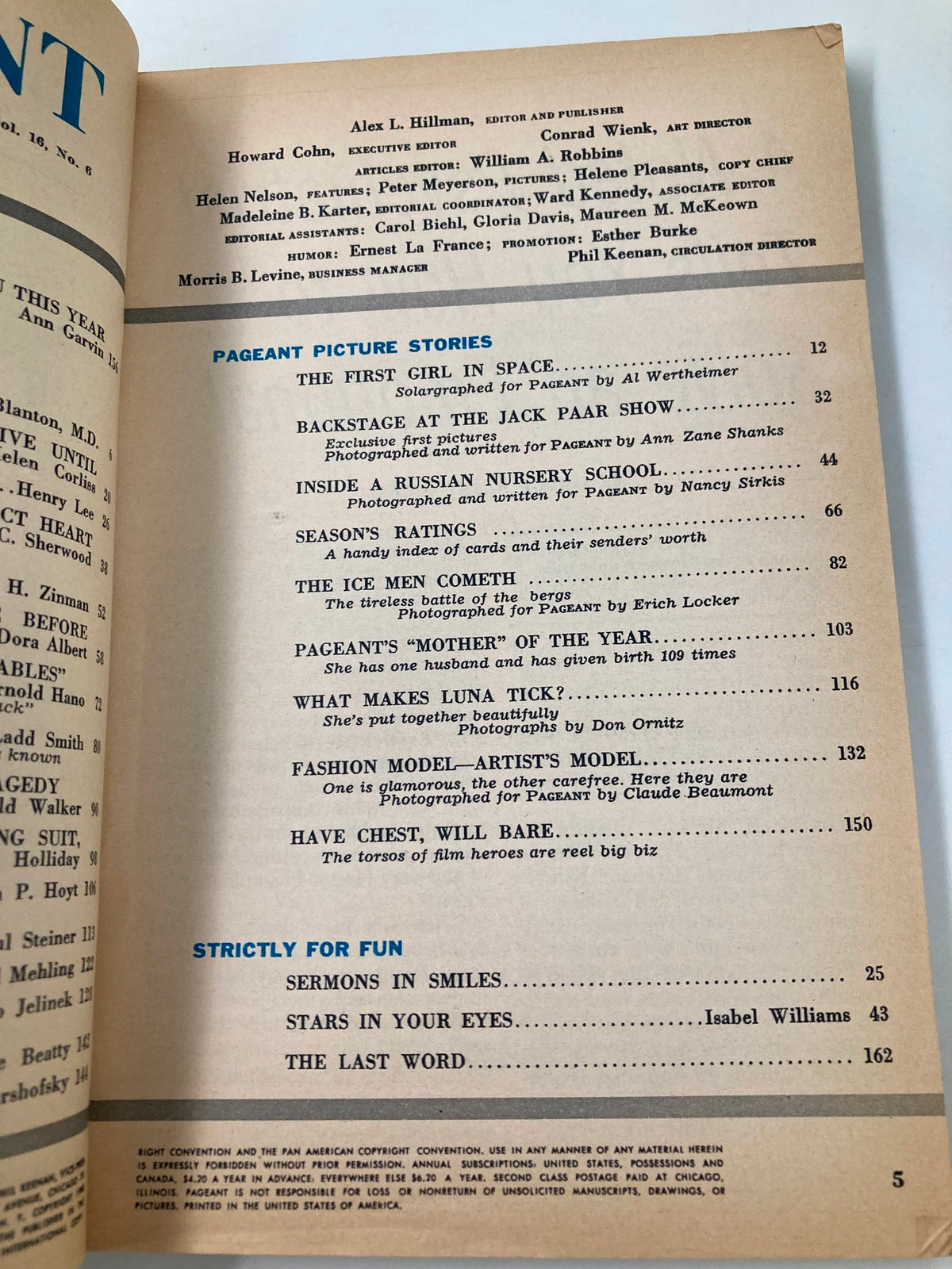 Another page from the VTG Pageant Magazine December 1960 displaying more articles and features, emphasizing the vintage charm of this collectible publication.