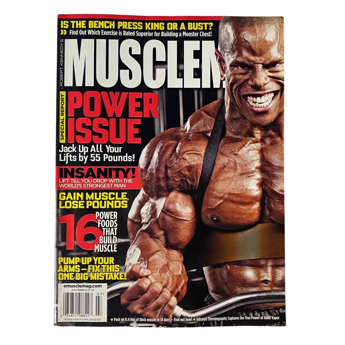 MuscleMag International Magazine July 2009 Issue featuring David Henry on the cover, highlighting bodybuilding, fitness strategies, and training insights for muscle development.