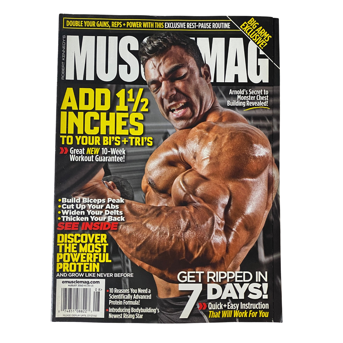 Cover of MuscleMag International Magazine, August 2010, Issue No. 339 featuring IFBB Pro Eduardo Correa, highlighting tips for bodybuilding and fitness including workout routines and nutrition advice.