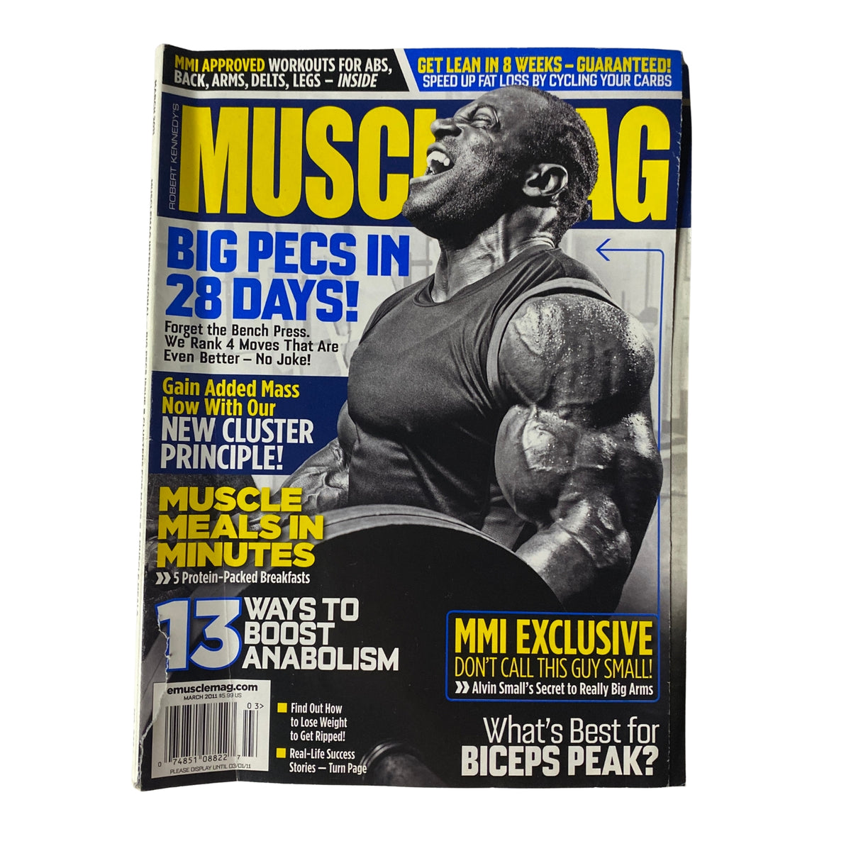 MuscleMag International Magazine March 2011, No. 346 cover featuring a muscular man promoting fitness and bodybuilding with bold headlines about nutrition and training.