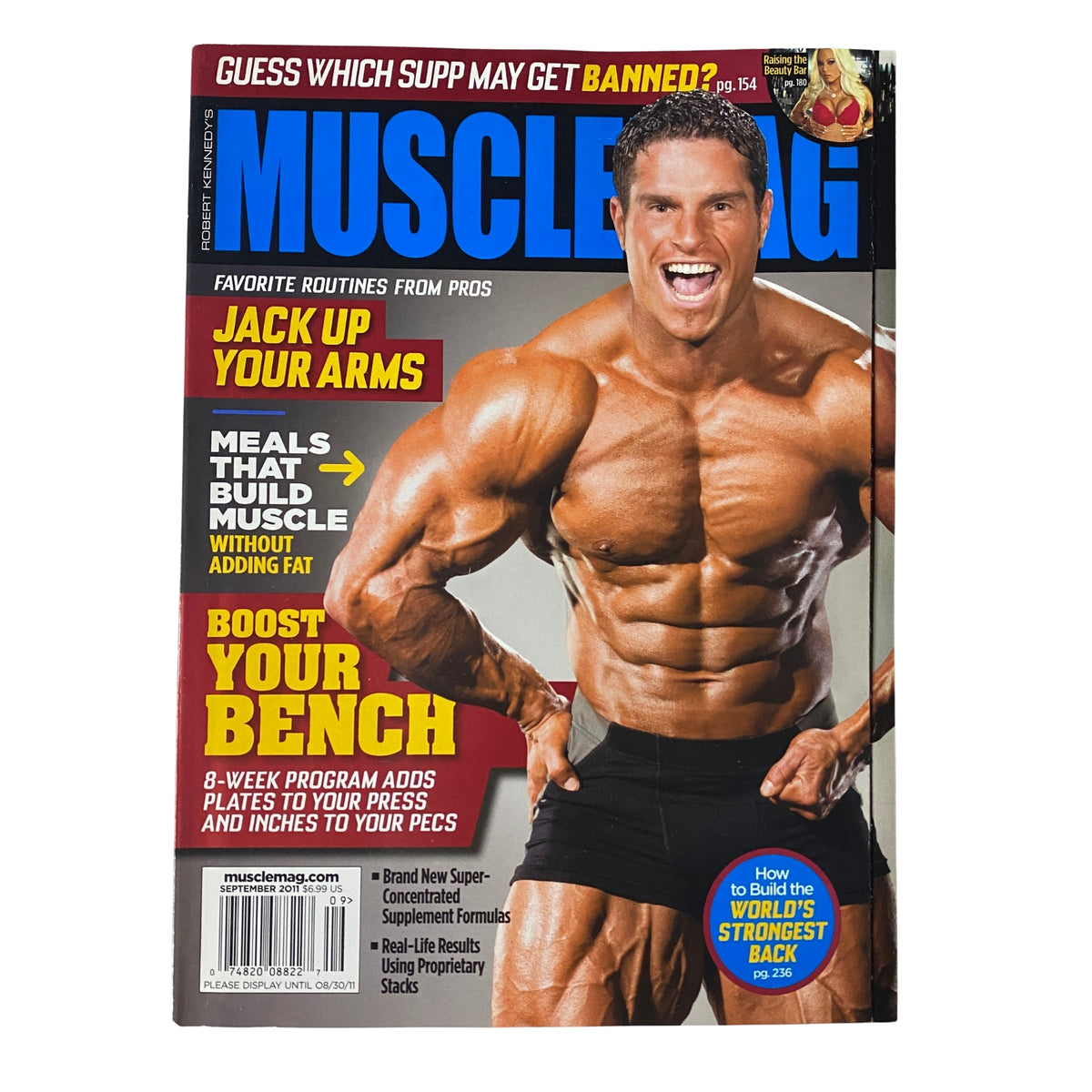MuscleMag International Magazine September 2011 Issue #352 with David Hoffman showcasing bodybuilding tips on the cover, emphasizing muscle training and fitness guidance.