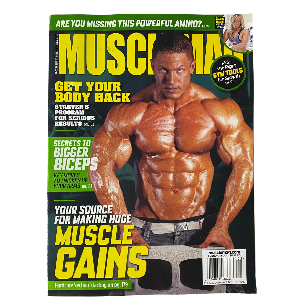 MuscleMag International Magazine February 2012, Issue #357 featuring bodybuilder Joel Thomas on the cover, showcasing bodybuilding tips and nutrition strategies.