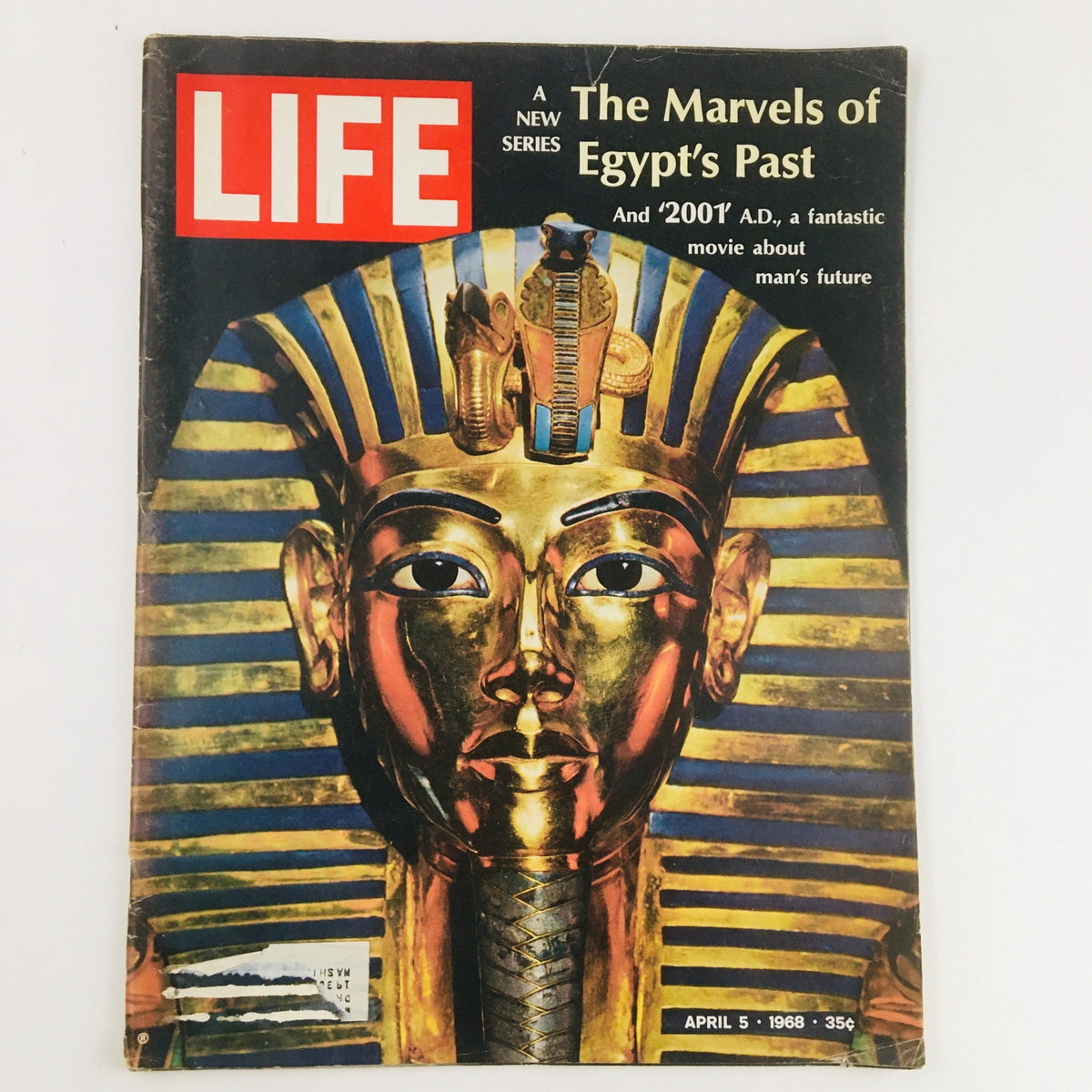 Vintage Life Magazine cover from April 5, 1968, featuring 'The Marvels of Egypt's Past' and insights into '2001' A.D., showcasing striking imagery of an ancient Egyptian artifact.