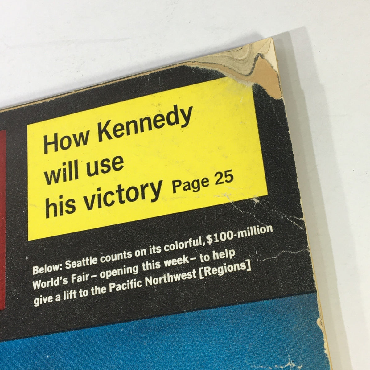 Close-up of VTG Business Week Magazine April 21 1962 highlighting the article titled 'How Kennedy will use his victory' on the cover.