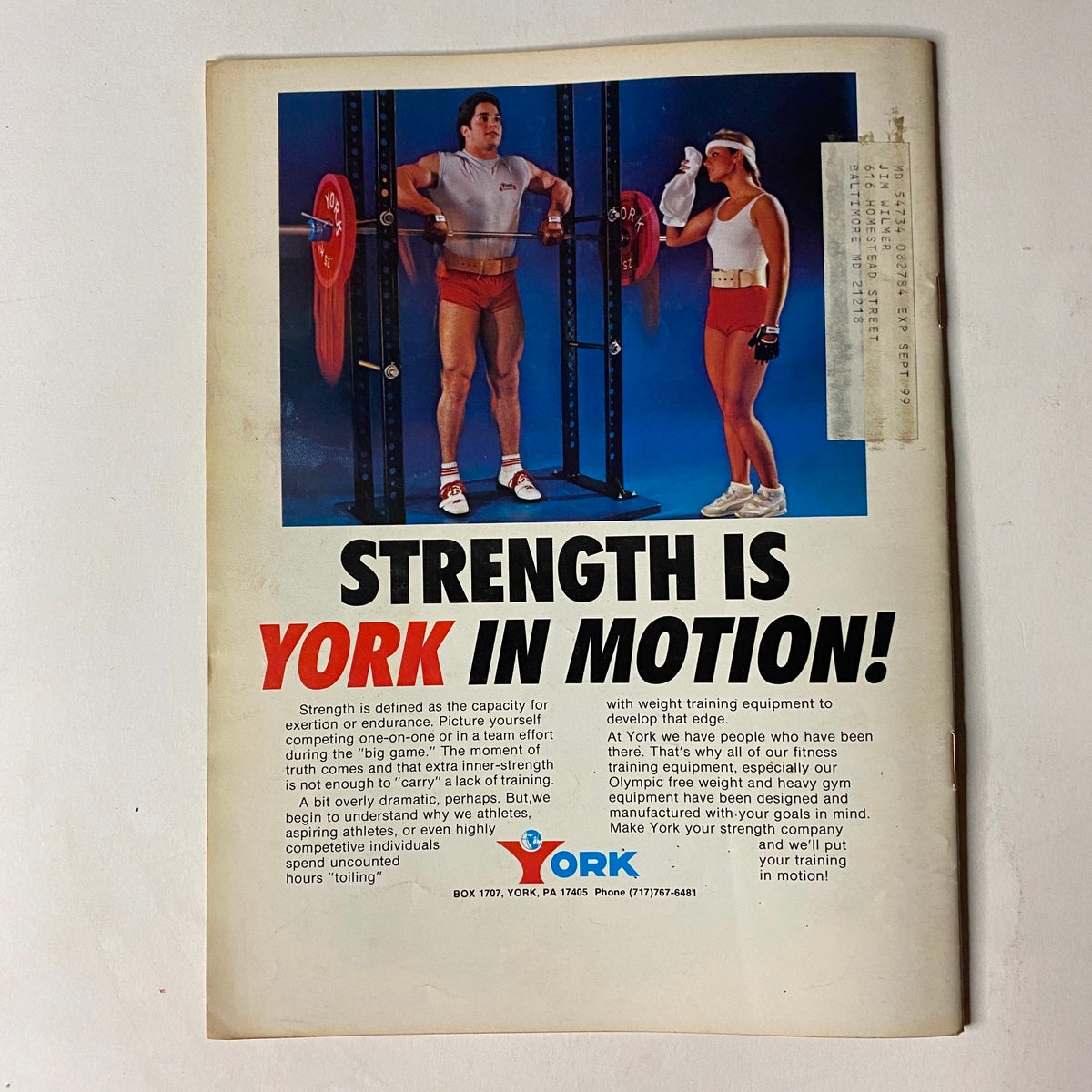 Back cover advertisement for York, promoting their fitness equipment, featured in Muscular Development Magazine, October 1985.