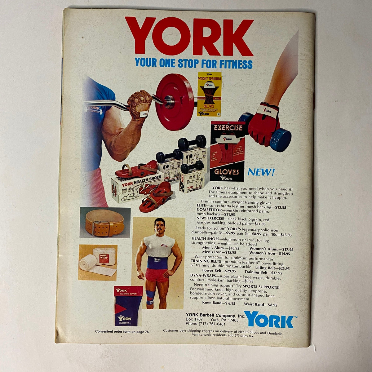 Back cover advertisement from Muscular Development Magazine December 1986 promoting York fitness equipment and supplements for strength training.