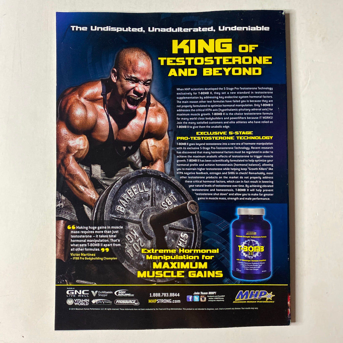 MuscleMag International Magazine January 2014 featuring Tobias Young, spotlighting fitness topics and bodybuilding insights like 'KING OF TESTOSTERONE AND BEYOND' advertisement.