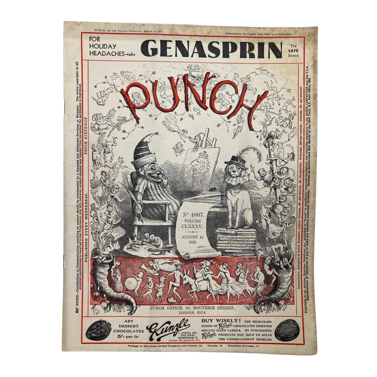 Lot of 5 Punch Magazines – June, July, August 1933 – Pre-WWII Cartoons & Satire