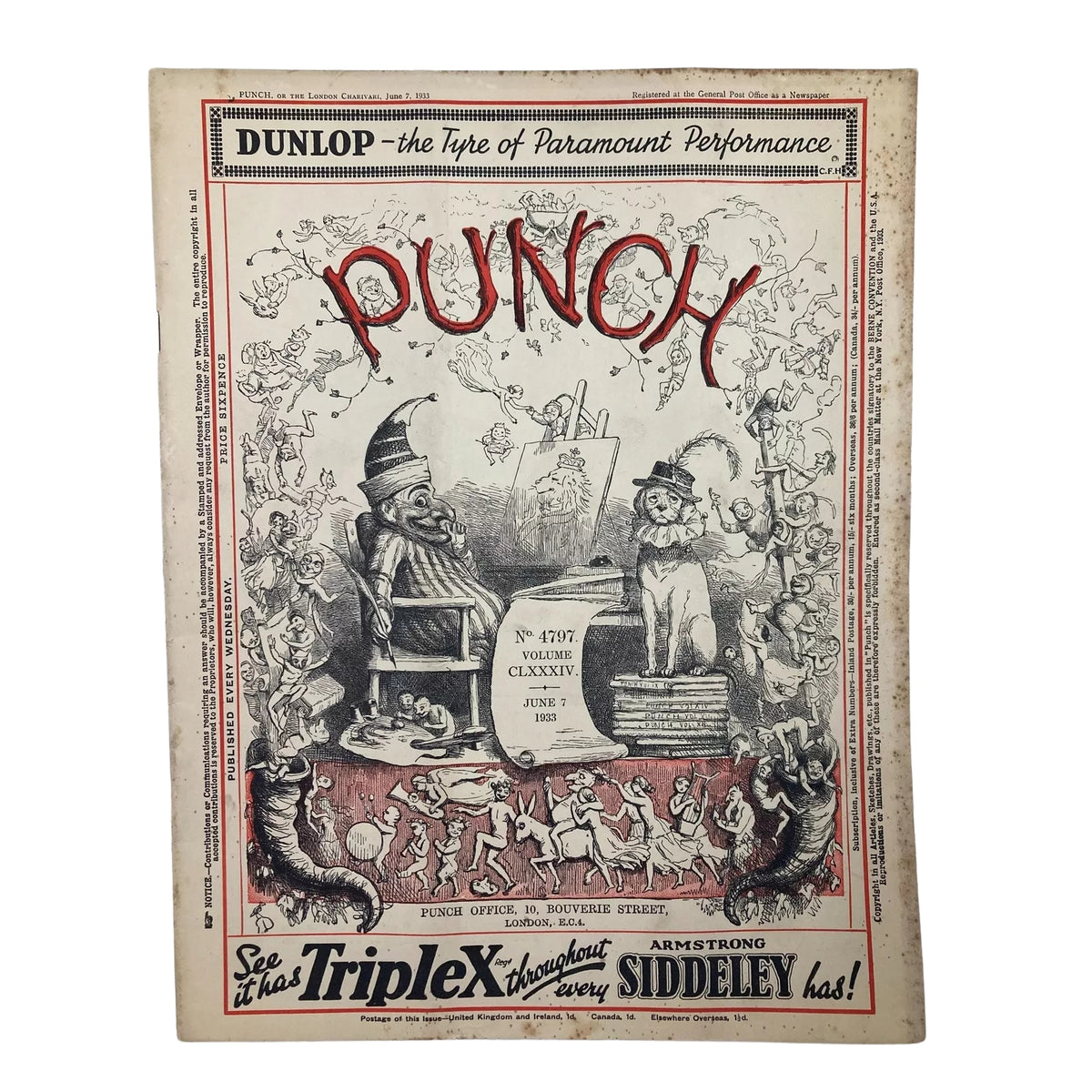 Lot of 5 Punch Magazines – June, July, August 1933 – Pre-WWII Cartoons & Satire