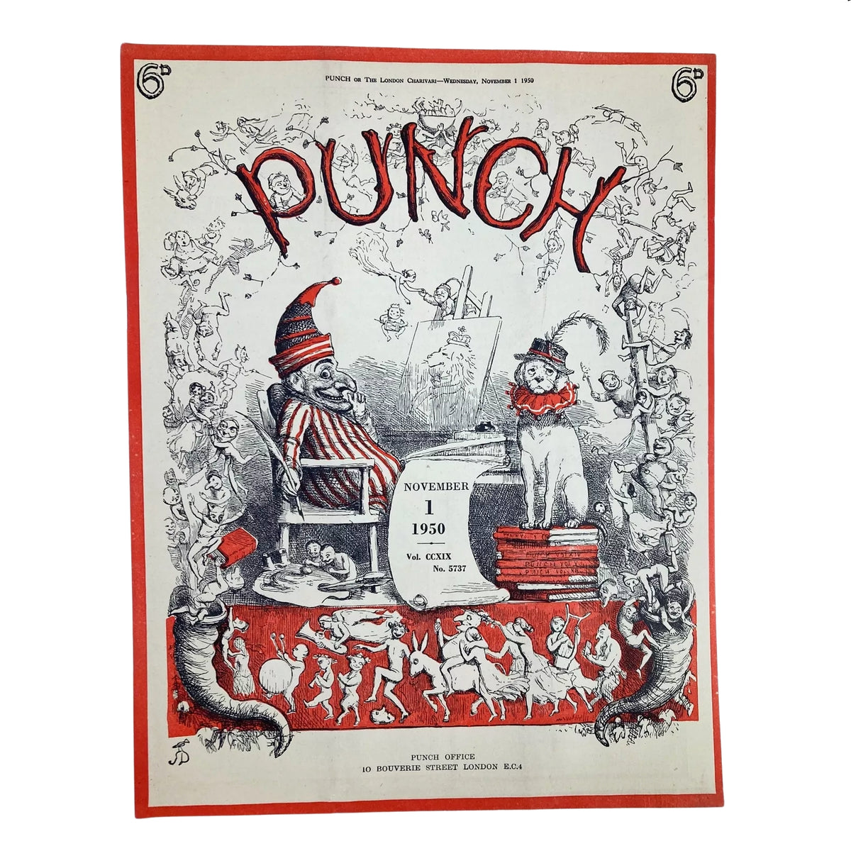 Vintage Punch magazine cover dated November 1, 1950, showcasing humorous illustrations and caricatures, part of a collection of 6 Punch Magazines from 1950 - Vintage British Satire & Cartoons.