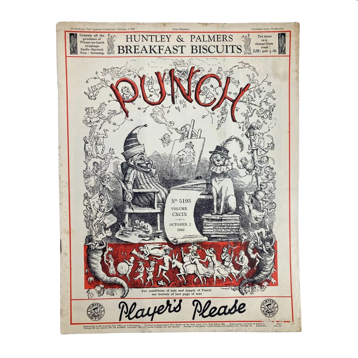 Punch Magazine Cover from October 2, 1940, showcasing artistic satire and cultural commentary, included in the Lot of 10 Punch Magazines – WWII Era British Satire & Cartoons.