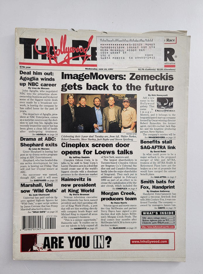 The Hollywood Reporter Magazine June 18 1997 featuring a cover story on Steve Starkey and Jack Rapke, highlighting their contributions to the film industry, with colorful imagery and prominent headlines.