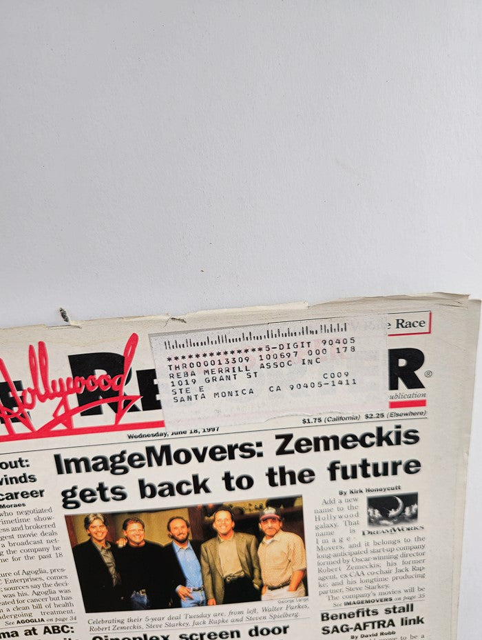Cover of The Hollywood Reporter Magazine dated June 18, 1997, showcasing a feature on filmmakers Steve Starkey and Jack Rapke, with headlines about ImageMovers and Zemeckis's return to filmmaking.