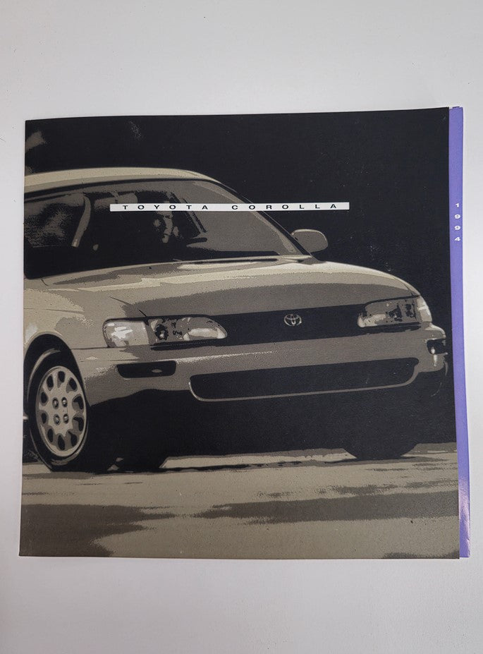 Cover image of the 1994 Toyota Corolla Sedan Car Sale Catalog Brochure featuring the car in front view, highlighting its design and branding.
